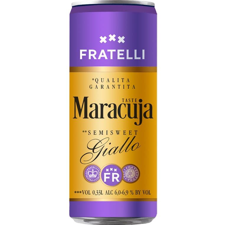 Напій винний Fratelli Maracuja Giallo білий напівсолодкий слабоалкогольний ігристий 6-6.9% 0.33 л - зображення 1