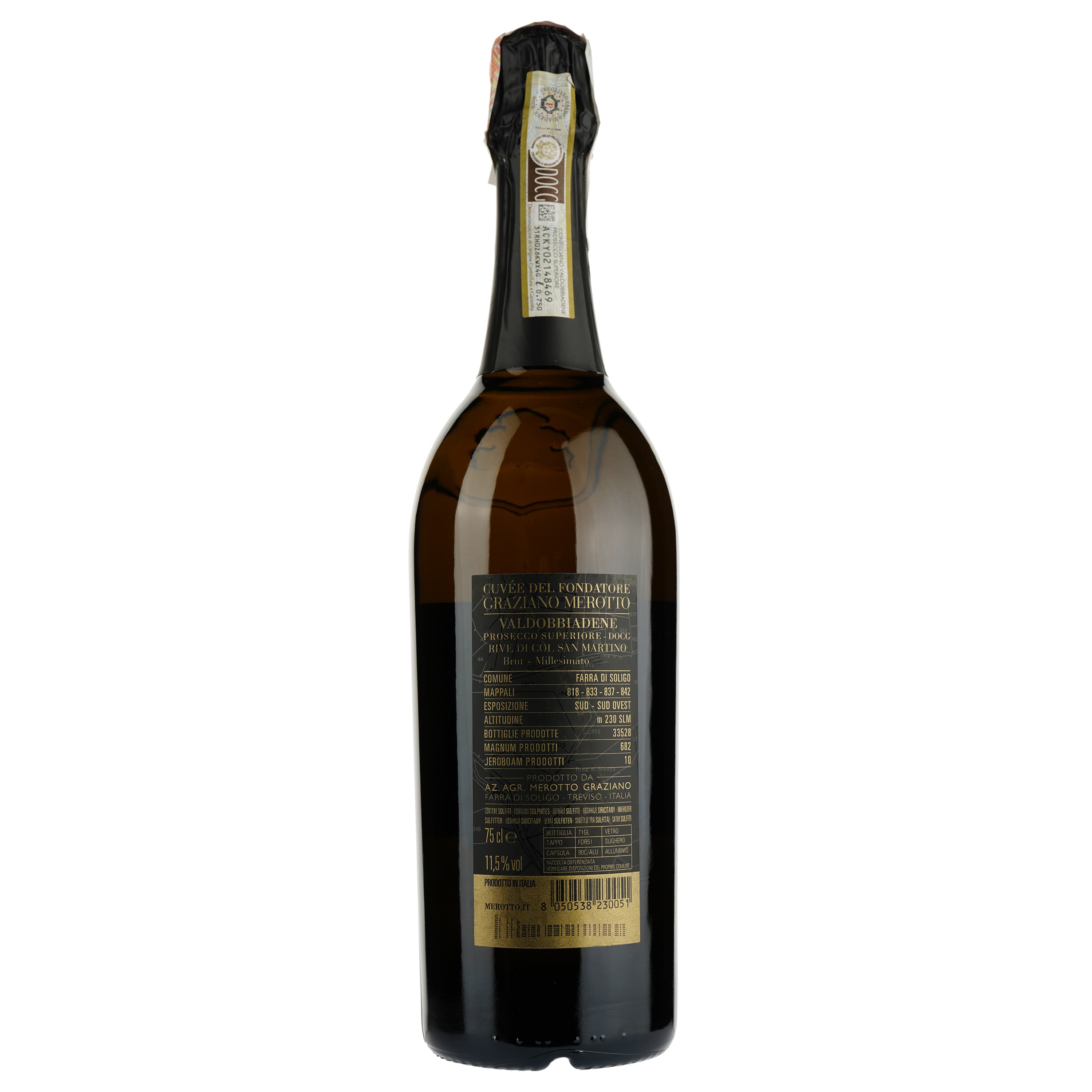 Вино ігристе Merotto Graziano Merotto Cuvee Del Fondatore Millesimato Valdobbiadene Prosecco Superiore Brut, біле, брют, 0,75 л - зображення 2