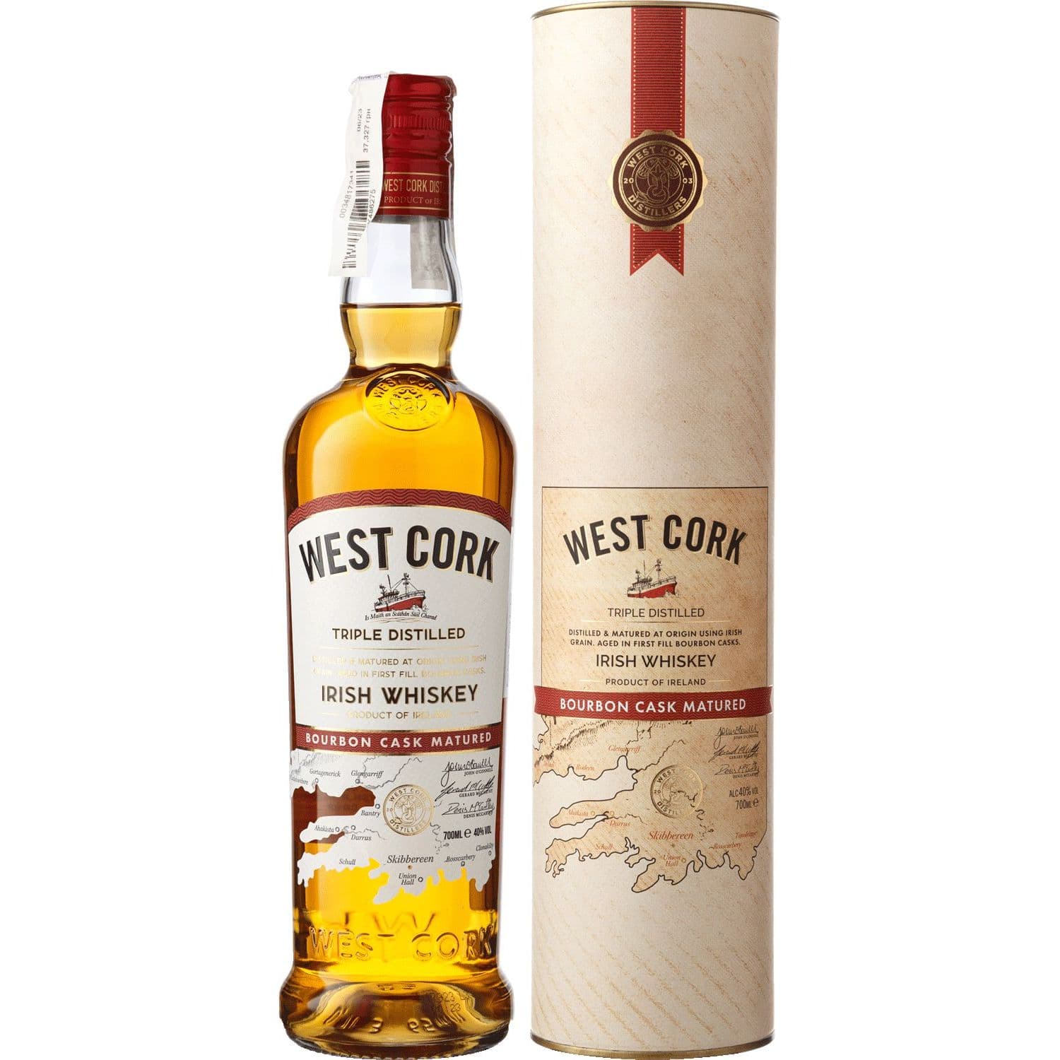 Віскі West Cork Bourbon Cask Blended Irish Whiskey 40% 0.7 л у тубусі - зображення 1