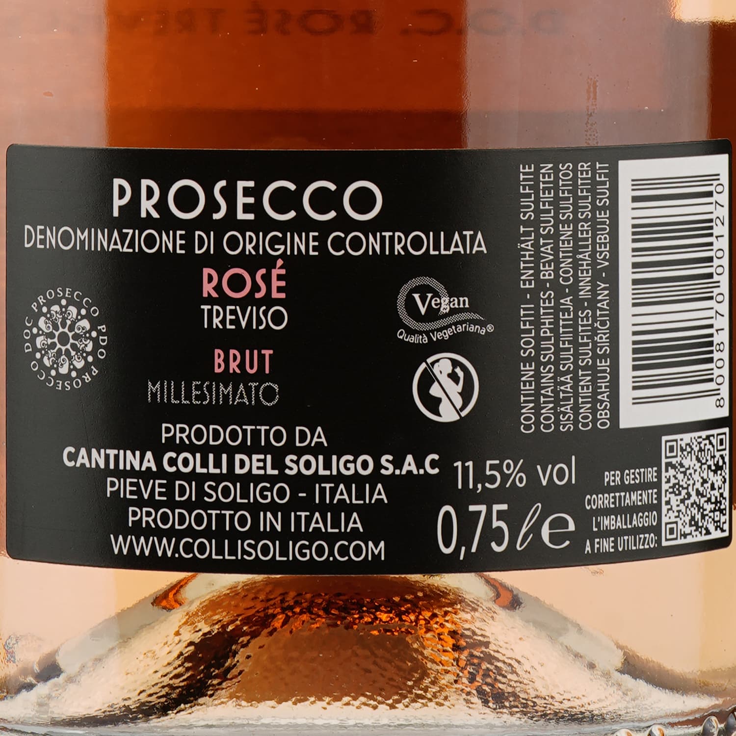 Вино ігристе Soligo Prosecco Treviso Millessimato Rose, рожеве, брют, 11,5%, 0,75 л (95836) - зображення 3