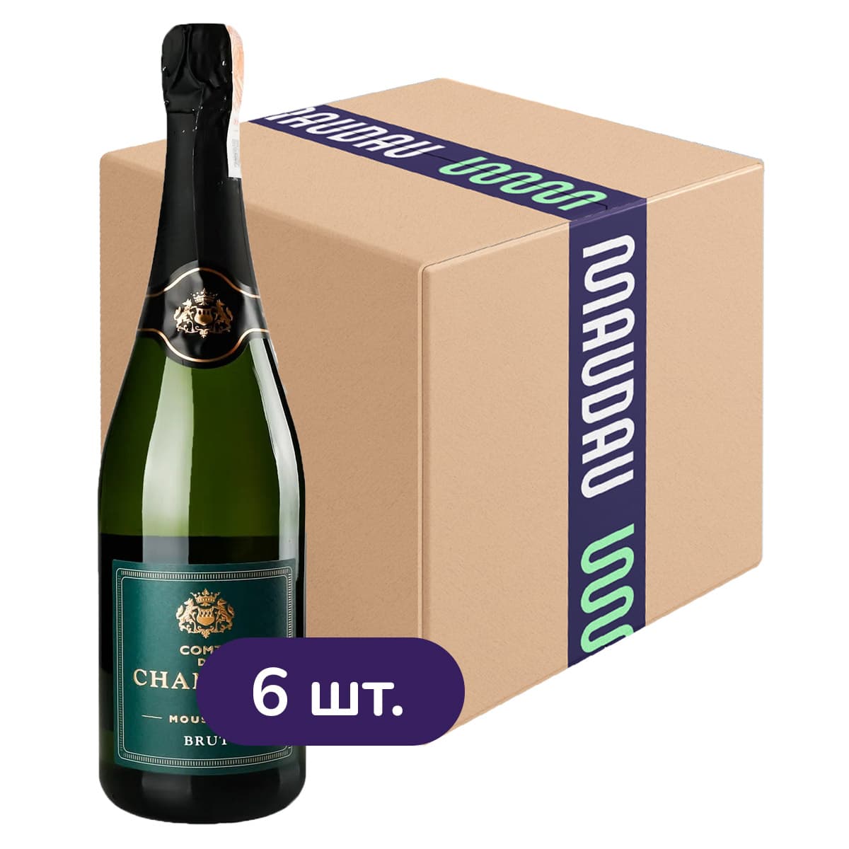 Упаковка ігристого вина Comte de Chamberi Brut біле брют 4.5 л (0.75 л x 6 шт.) - зображення 1