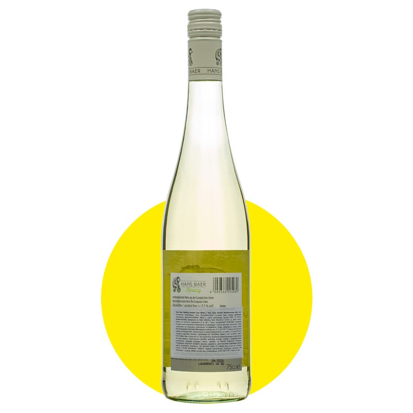 Вино безалкогольне "Hans Baer Riesling Alcohol Free White" біле солодке 0,75л 0,5%