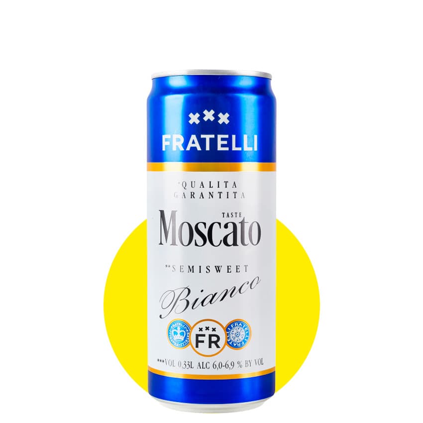Напій винний с/а газований "Fratelli Moscato Bianco" білий напівсолодкий 0,33л 6-6,9% з/б