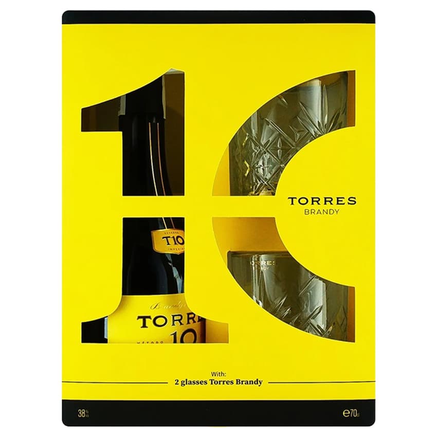 Набір бренді "Torres" Gran Reserva 10 років 0,7л 38% + 2 бокали