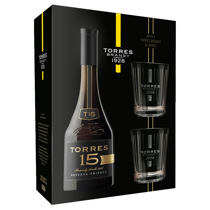 Набір бренді "Torres" 15 років 0,7л 40% + 2 бокали