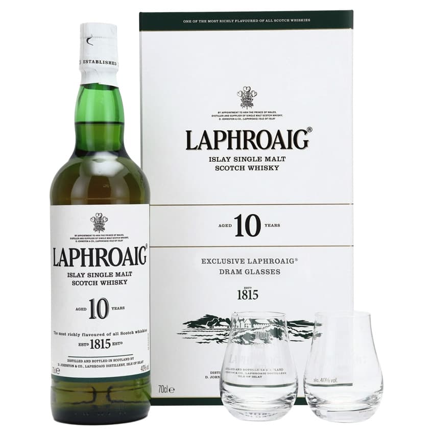 Набір віскі "Laphroaig" 10 років 0,7л 40% + 2 бокали