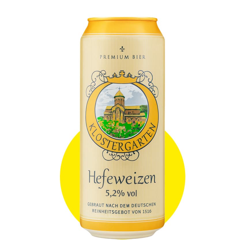 Пиво "Klostergarten Hefeweizen" пшеничне нефільтроване 0,5л 5,2% ж/б