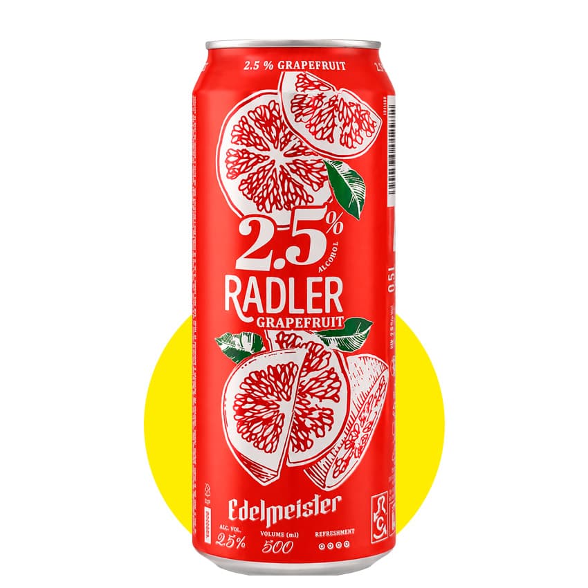 Пиво "Edelmeister Radler" світле зі смаком грейпфруту 0,5л 2,5% ж/б