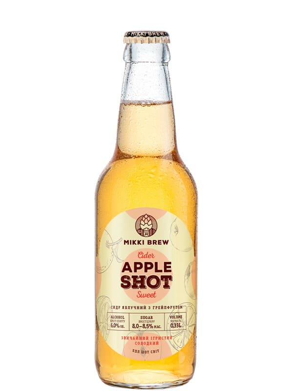 Сидр ігристий Еппл Шот, Міккі Брю / Apple Shot, Mikki Brew, солодкий 6% 0.33л