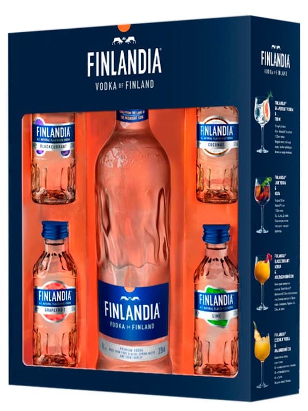 Подарунковий набір горілки Фінляндія / Finlandia, 40%, 0.5л + набір міні пляшечок