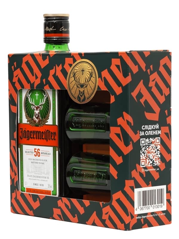 Лікер Єгермайстер / Jagermeister, 35%, 0.7л, в подарунковій коробці + 2 шота
