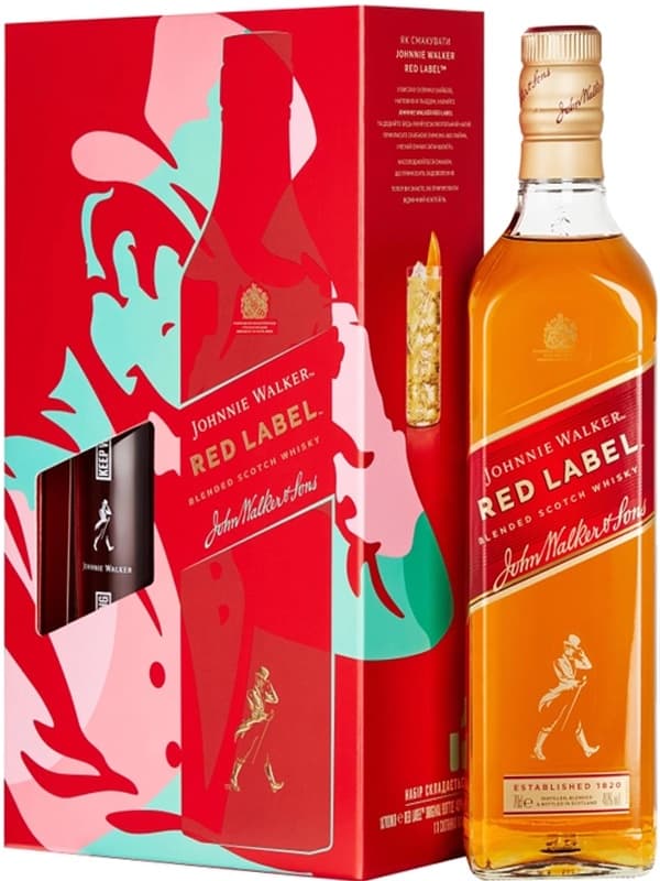 Віскі Ред Лейбл / Red Label, Johnnie Walker, 40%, 0.7л, в подарунковій коробці + склянка