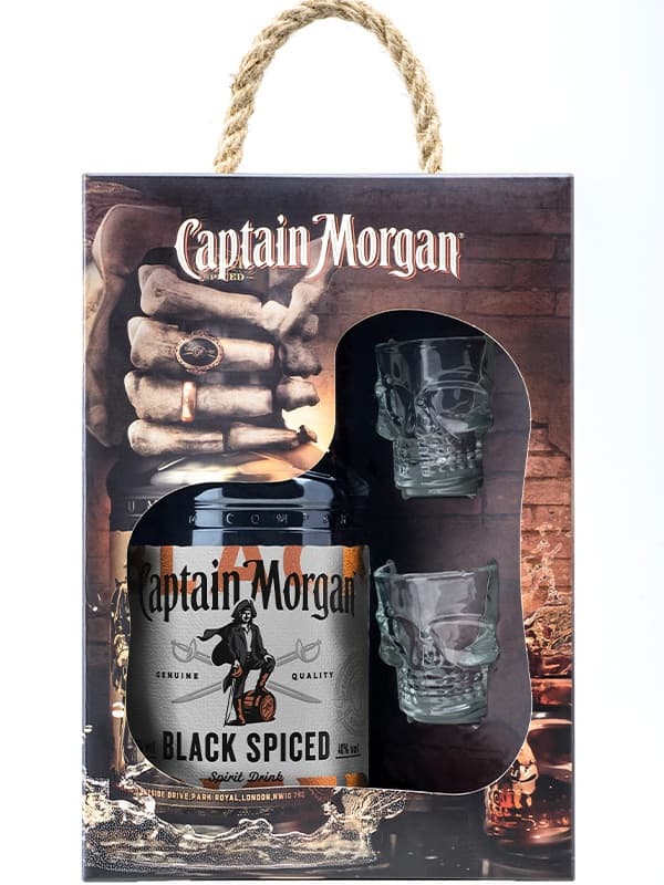 Набір ромового напою Капітан Морган, Блек Спайсд / Captain Morgan, Black Spiced, 40%, 1л, в подарунковій коробці