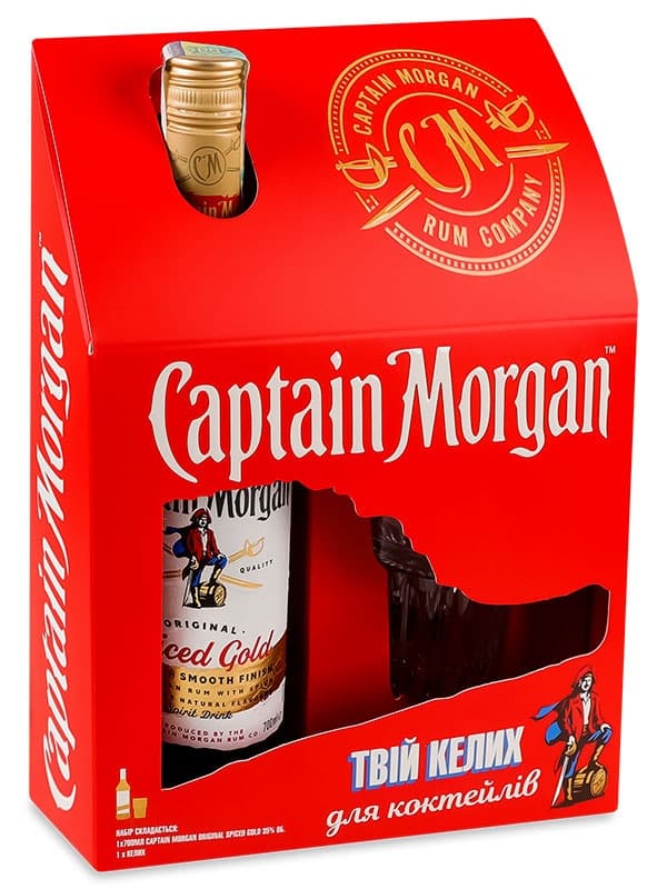 Ромовий напій Капітан Морган, Спайсед Голд / Captain Morgan, Spiced Gold, 35%, 0.7л + склянка