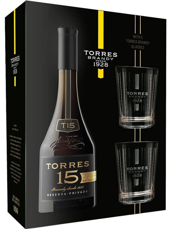 Бренді Торрес Резерва / Torres Reserva, 15 років, 40%, 0.7л, в подарунковій коробці + 2 склянки
