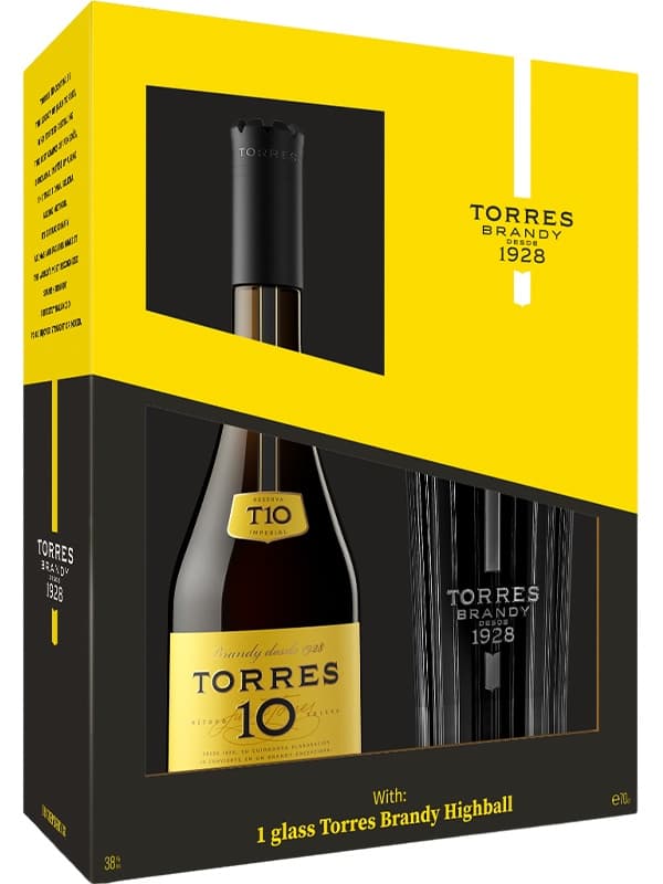 Бренді Торрес, Гран Резерва / Torres, Gran Reserva, 10 років, 38%, 0.7л, в подарунковій коробці + склянка