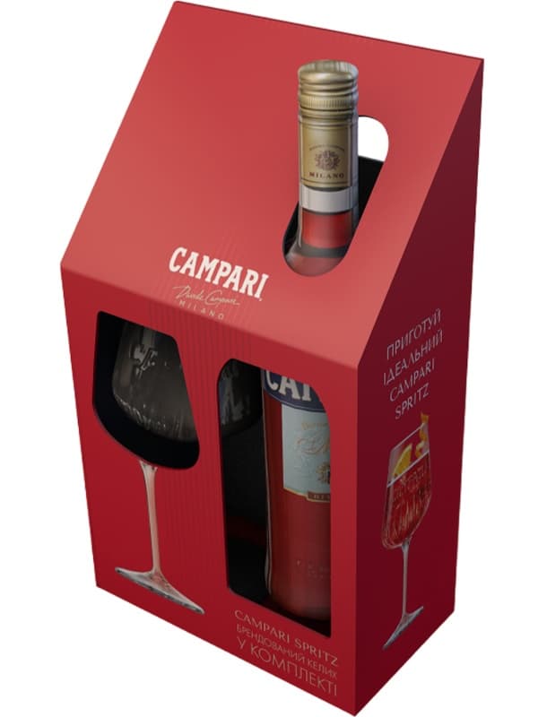 Бітер Кампарі / Campari, 25%, 0.7л, в подарунковій коробці + келих