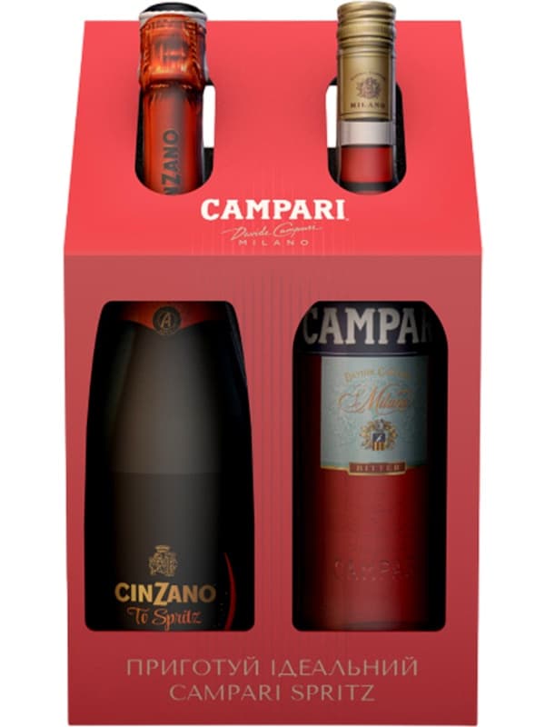Набір Campari Spritz ігристе вино To-Spritz, Cinzano, біле сухе 0.75л + біттер Campari, 0.7л в коробці