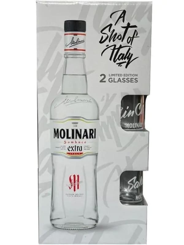 Лікер Самбука, Молінарі Екстра / Sambuca, Molinari Extra, 40%, 0.7л, в подарунковій коробці + 2 рюмки