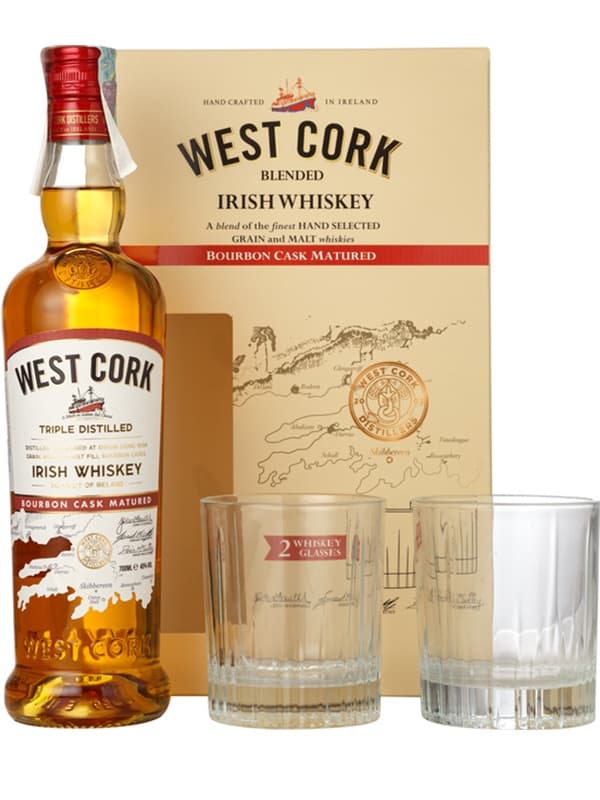 Віскі Вест Корк, Бленд, Бурбон Каск / West Cork, Blended, Bourbon Cask, 40%, 0.7л, в подарунковій коробці + 2 склянки