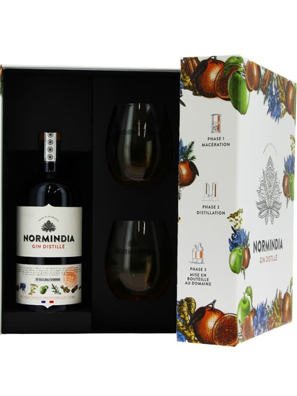 Джин Норміндіа, Дістілд / Normindia, Distilled, Coquerel, 41.4%, 0.7л, в подарунковій коробці + 2 келихи