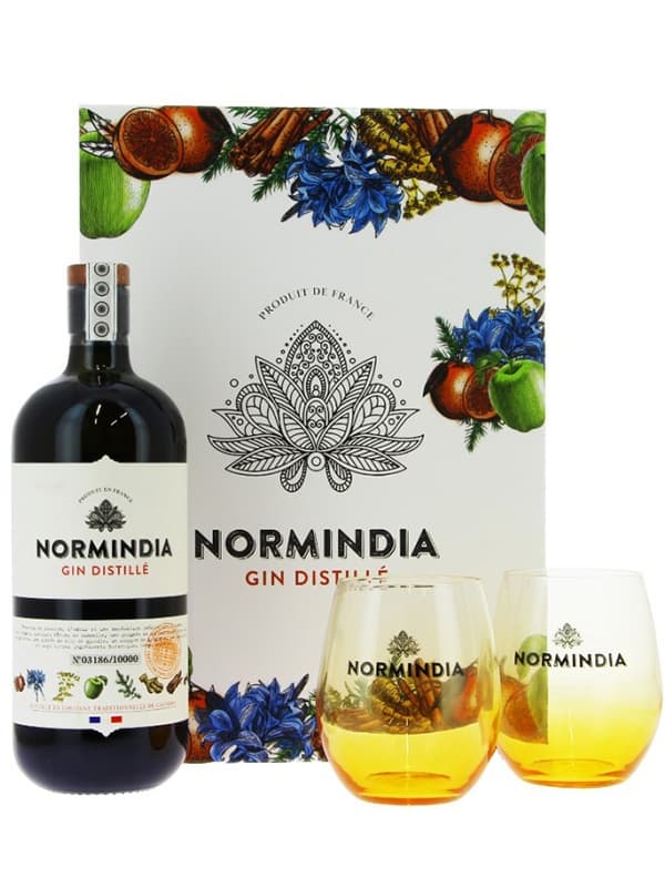Джин Норміндіа, Дістілд / Normindia, Distilled, Coquerel, 41.4%, 0.7л, в подарунковій коробці + 2 келихи