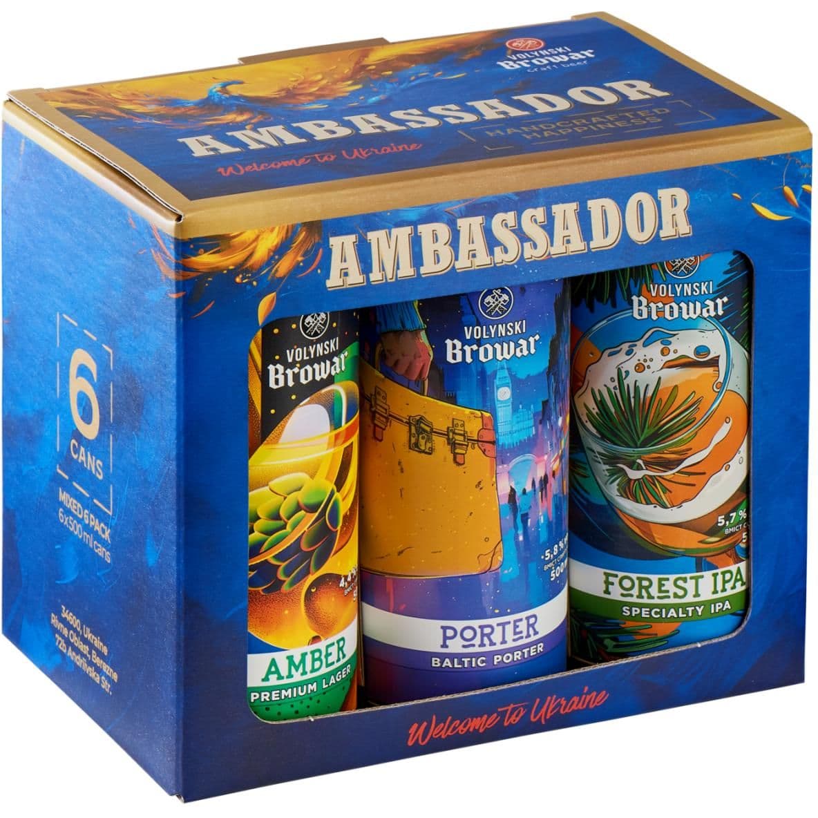 Набір пива Volynski Browar Ambassador 4.4-5.8% 3 л (6 шт. по 0.5 л)