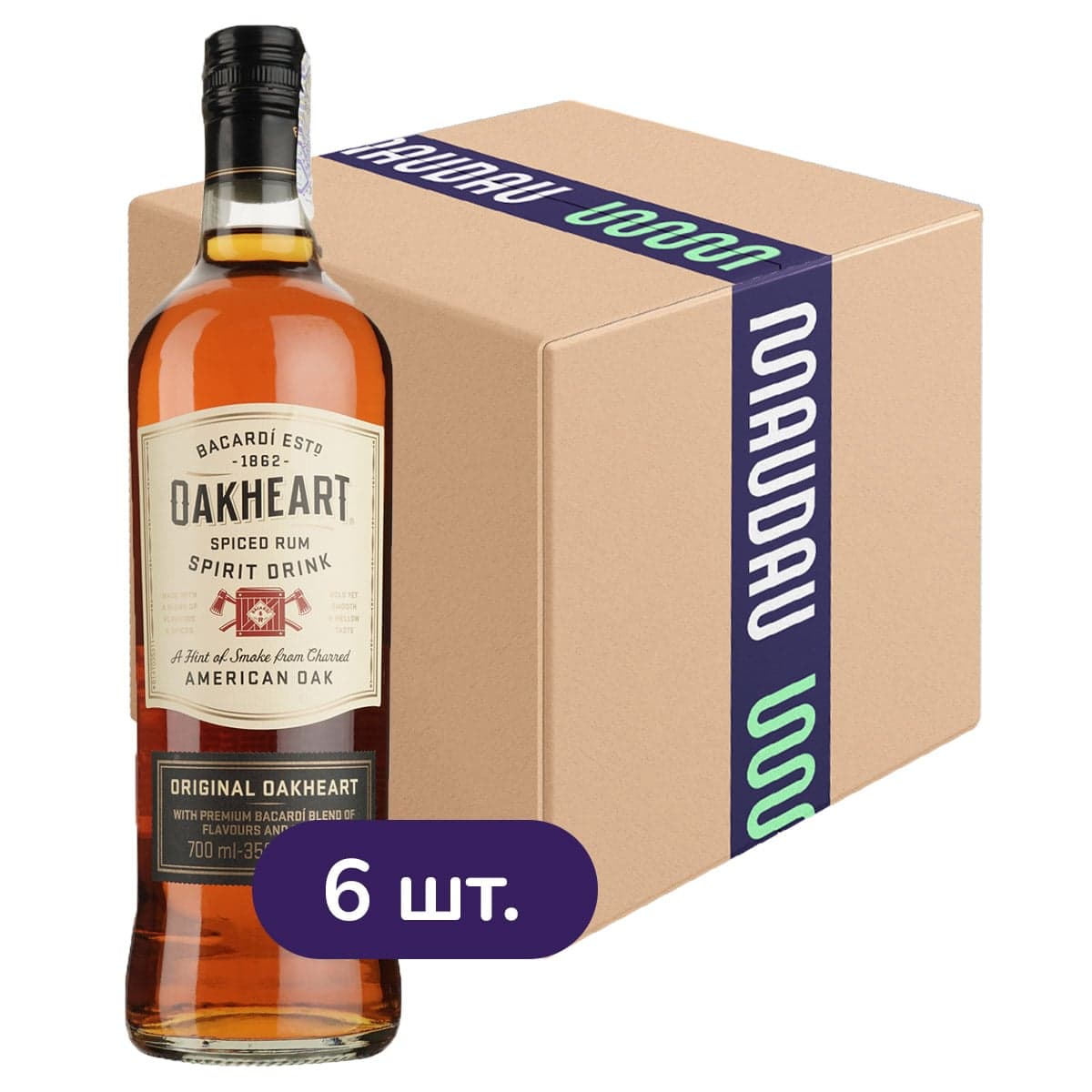 Спиртний напій на основі рому Oakheart Original 35% 4.2 л (0.7 л x 6 шт.)
