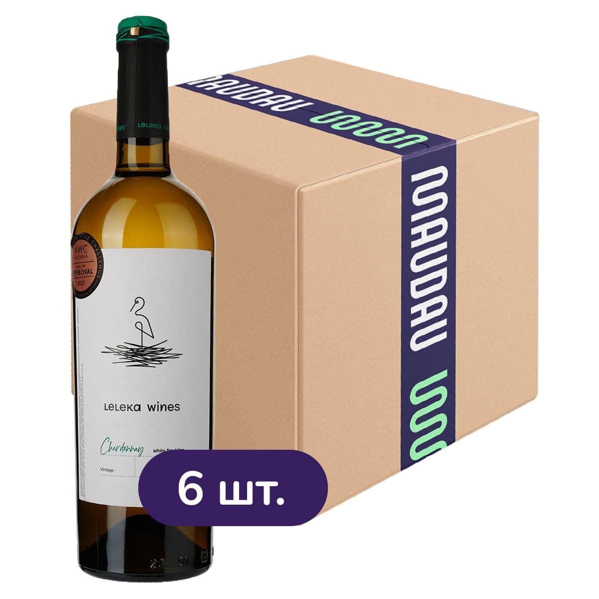 Упаковка вина Leleka Wines Шардоне біле сухе 4.5 л (0.75 л x 6 шт.)