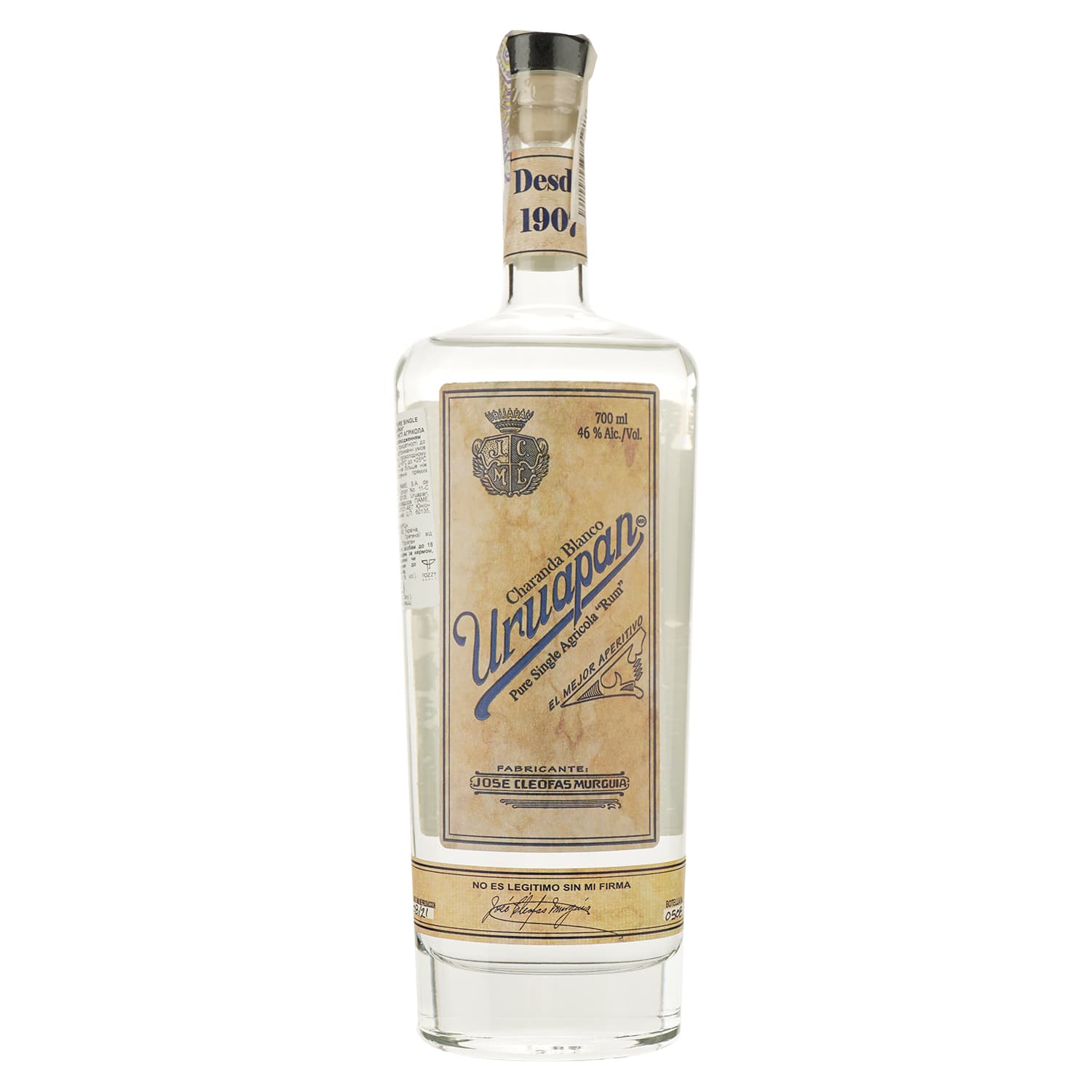 Charanda Uruapan Blanco Pure Single Agricola, 46%, 0,7 л