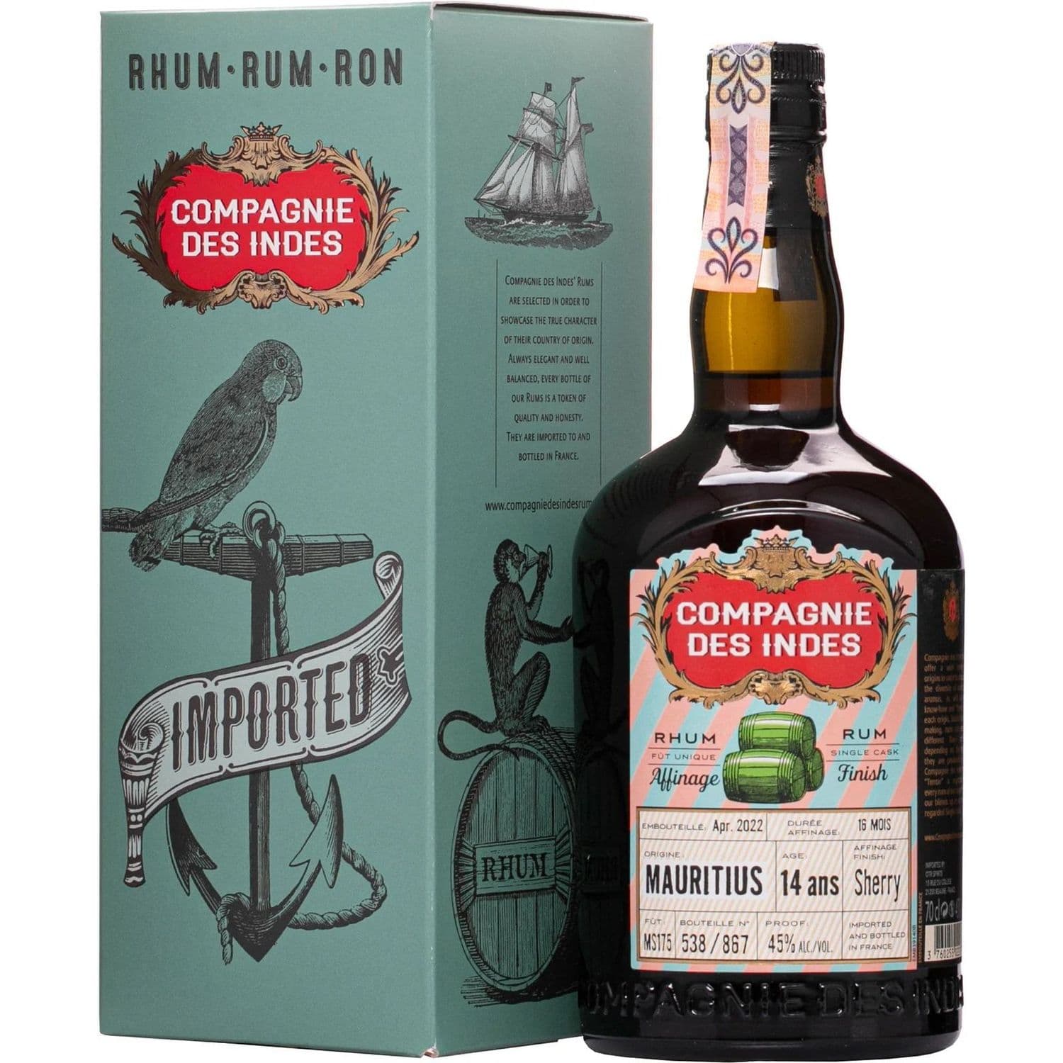 Ром Compagnie des Indes Single Cask Mauritius Sherry, 45%, 0,7 л, у подарунковій упаковці