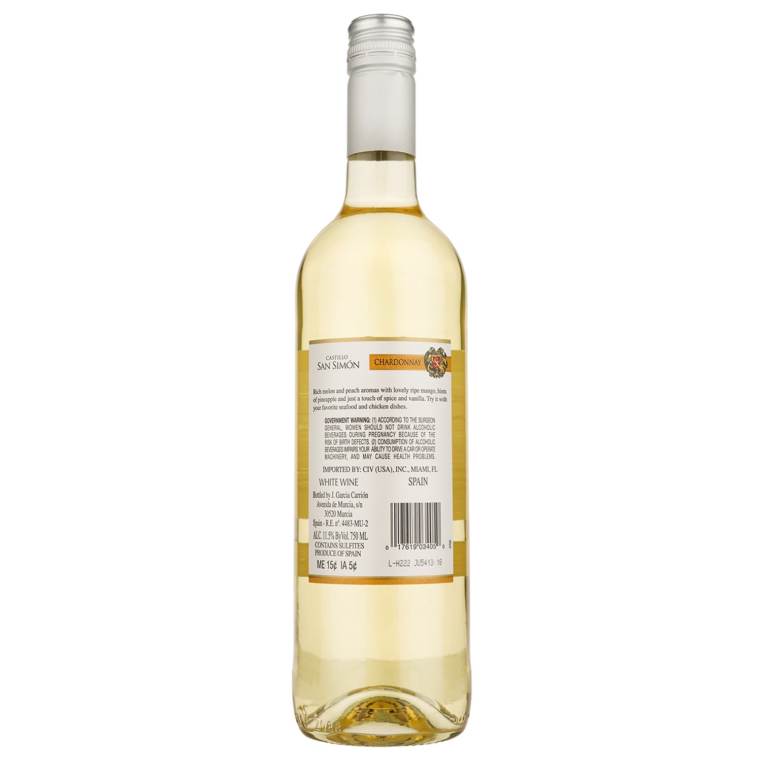Вино Castillo San Simon Chardonnay, біле, сухе, 11,5%, 0,75 л (27253)