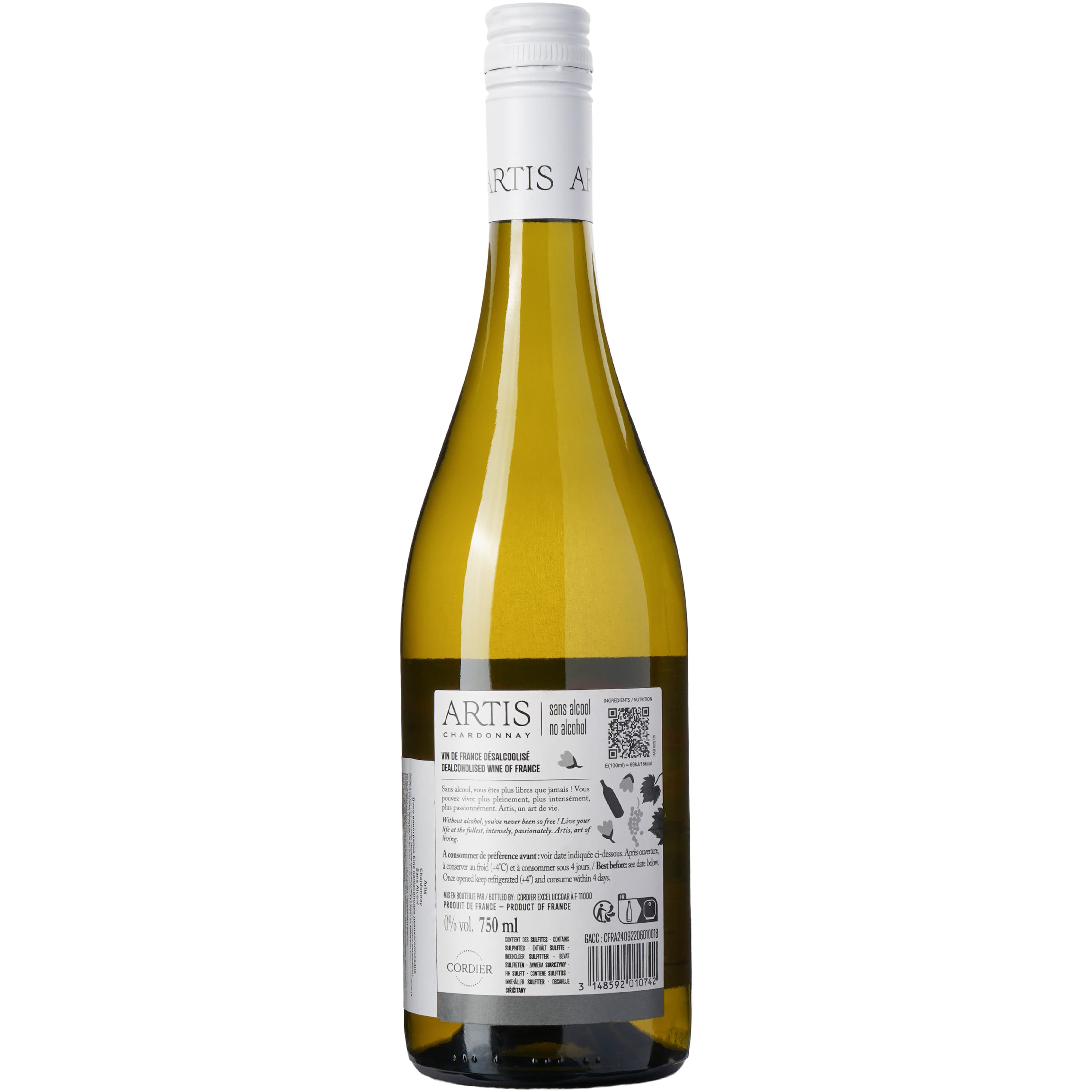 Вино безалкогольне Cordier Artis Chardonnay біле напівсолодке 0.75 л