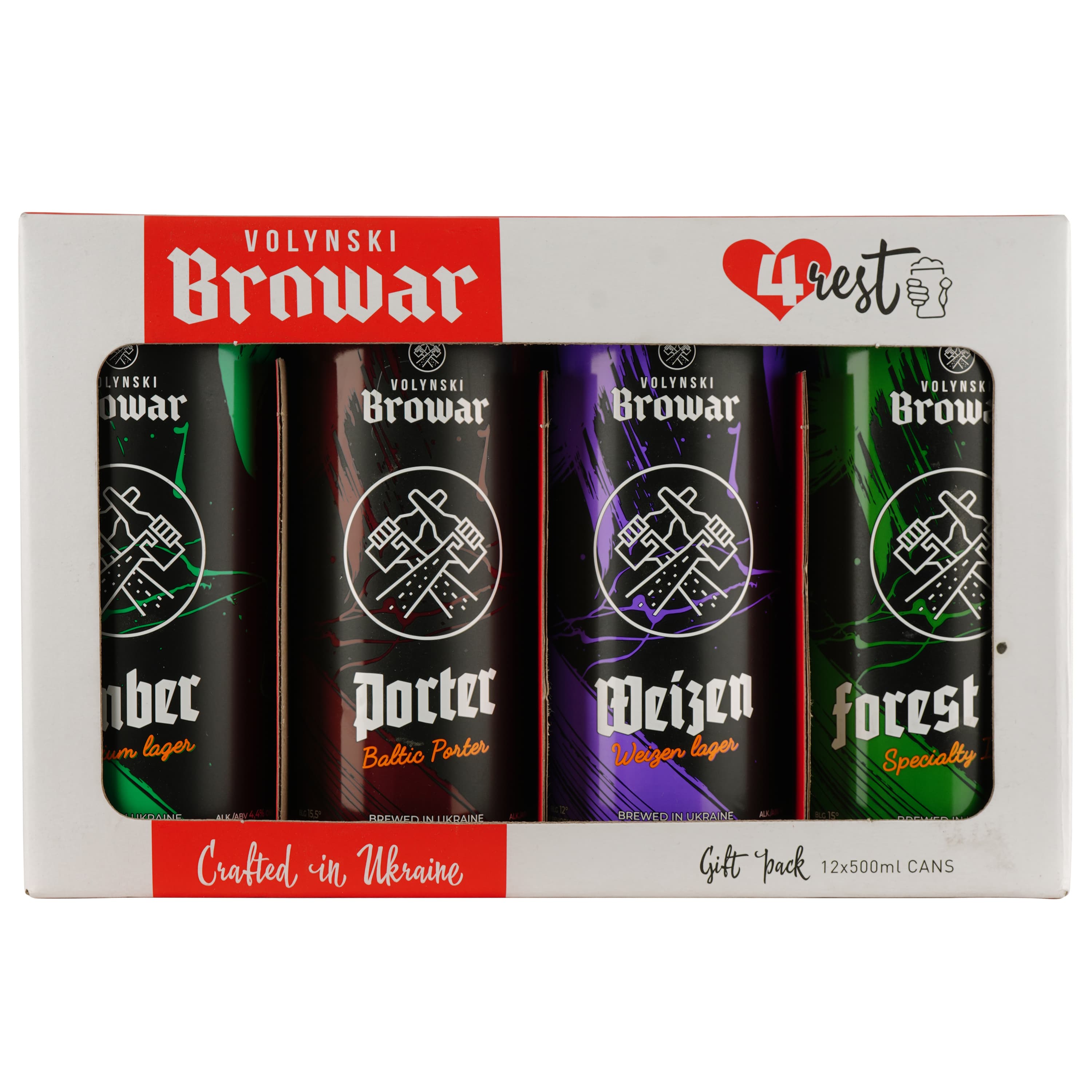 Набір пива Volynski Browar 4Rest, 4,4-5,8%, 6 л (12 шт. по 0,5 л)