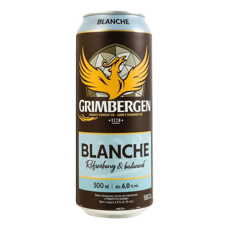 Пиво Grimbergen Blanche, світле, 6%, з/б, 0,5 л