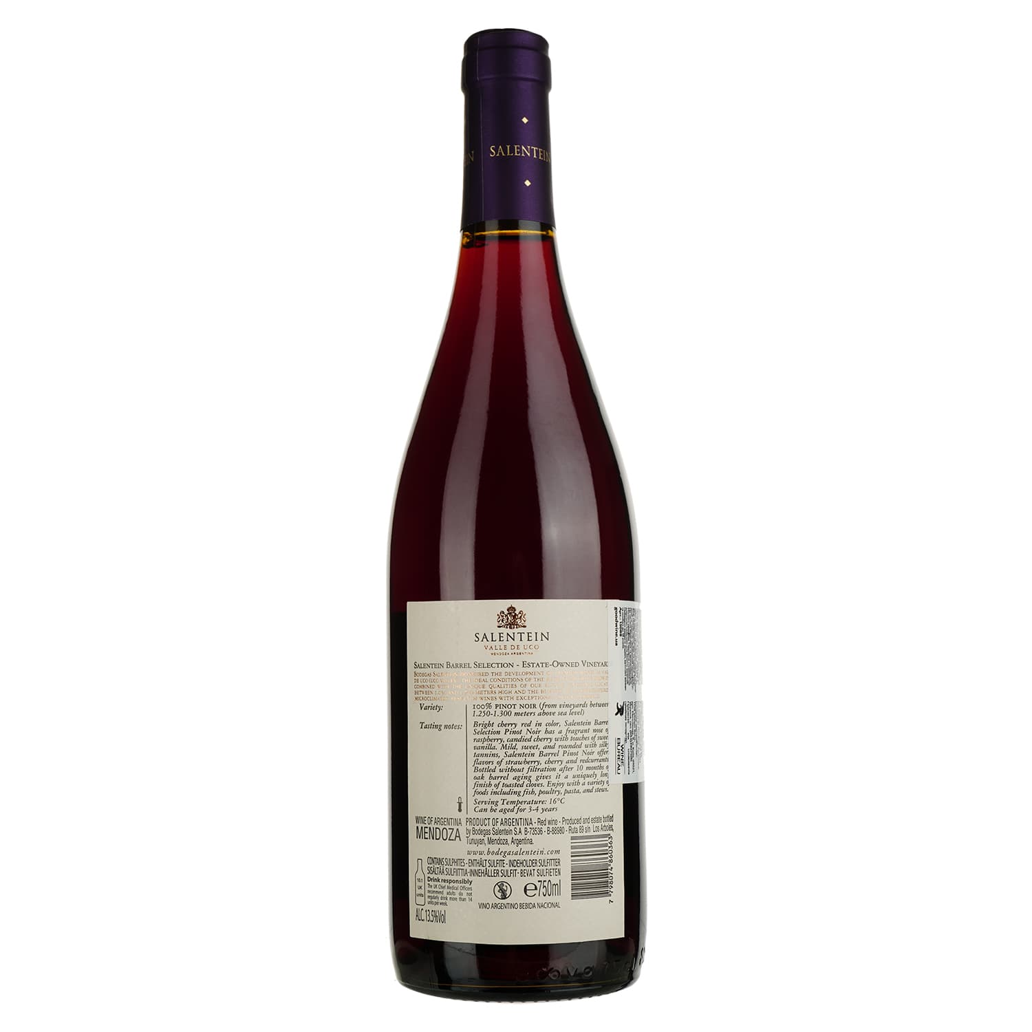 Вино Salentein Pinot Noir Barrel Selection, червоне, сухе, 14%, 0,75 л (15088)