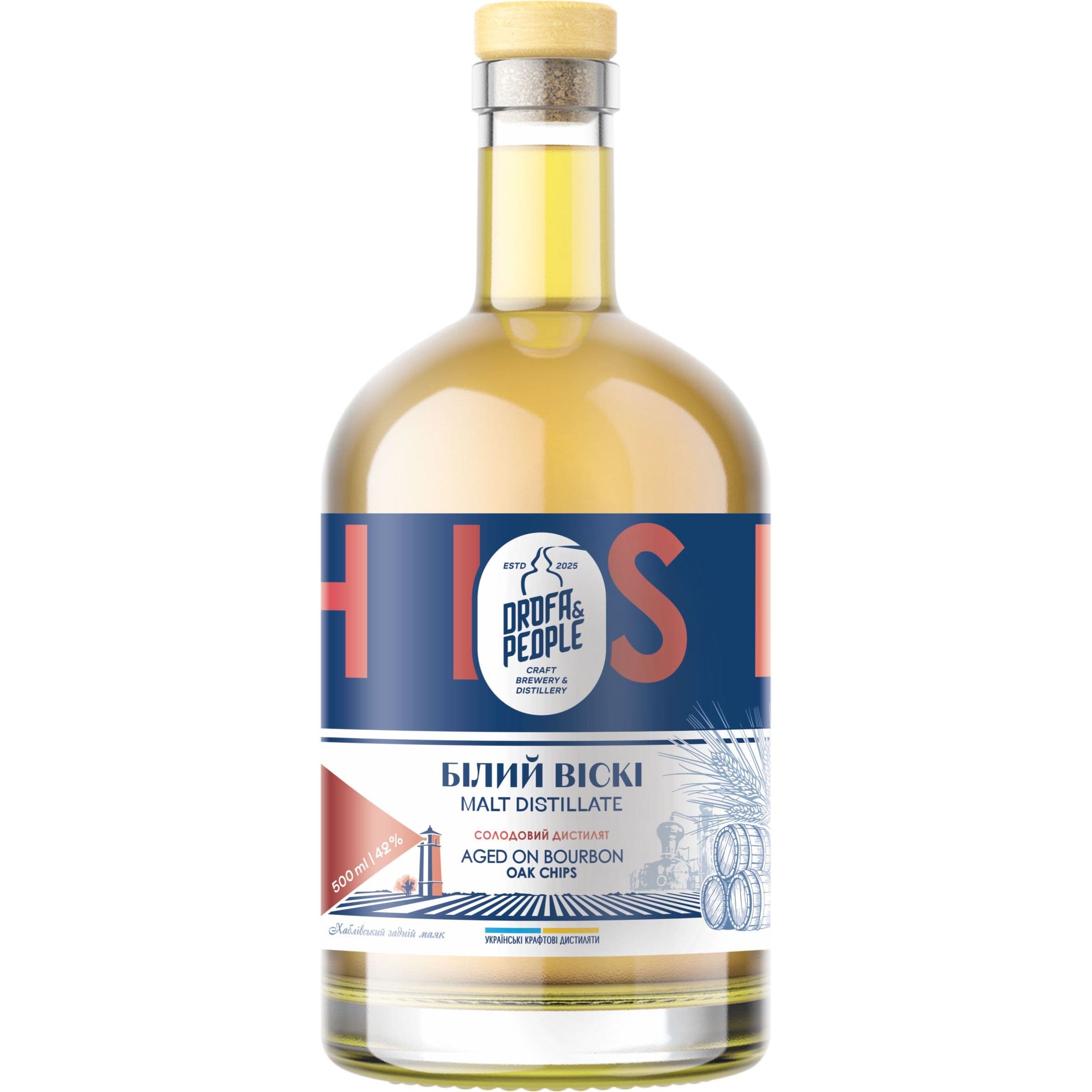 Солодовий дистилят Дрофа&Люди Білий Віскі Aged on Bourbon Oak Chips 42% 0.5 л