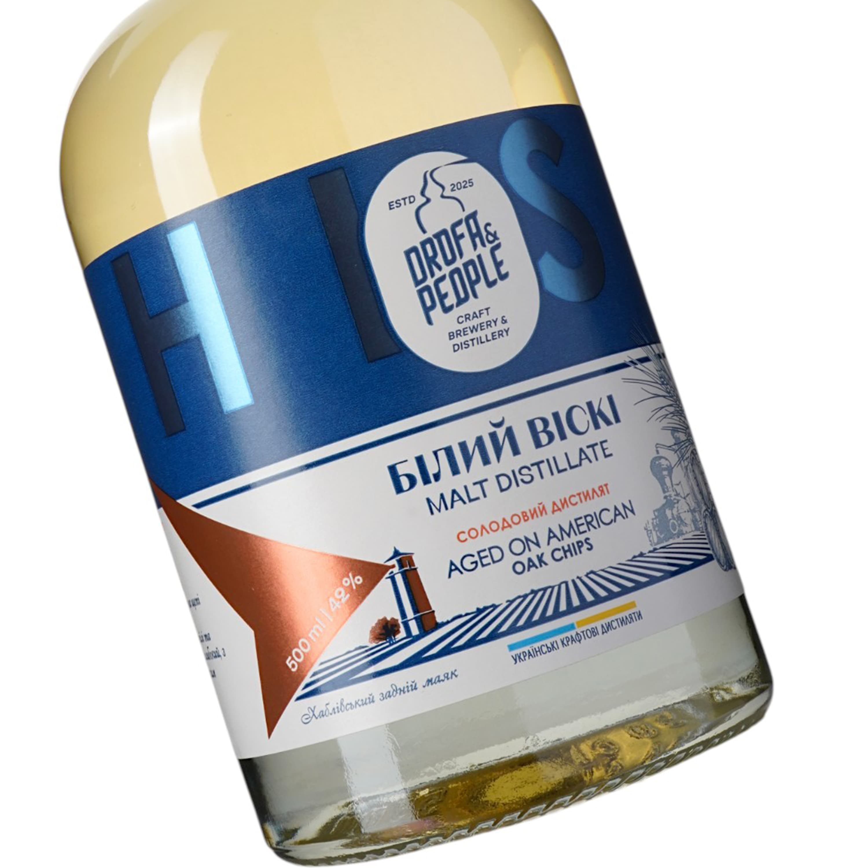 Солодовий дистилят Дрофа&Люди Білий Віскі Aged on American Oak Chips 42% 0.5 л