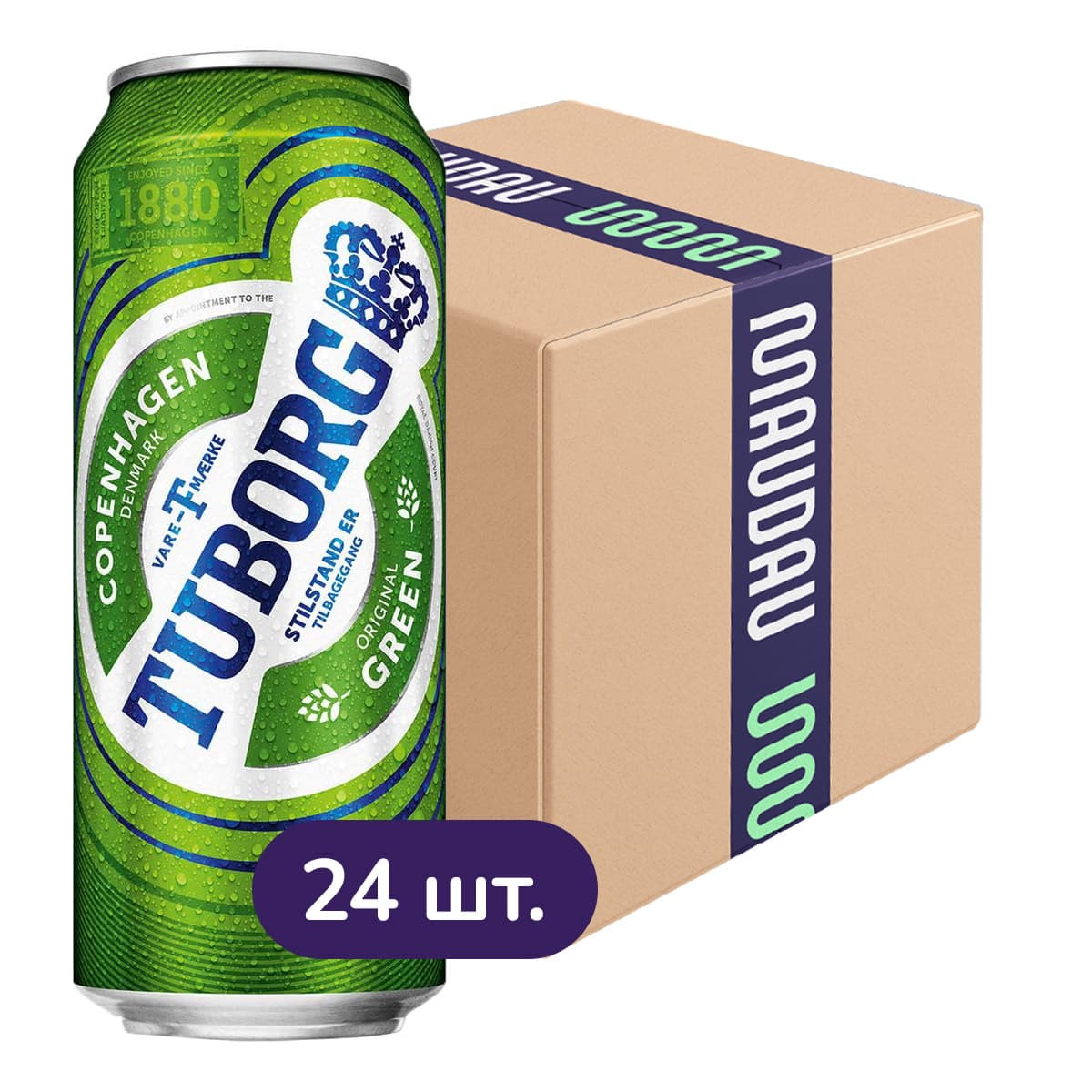 Упаковка пива Tuborg Green світле 4.6% 12 л (0.5 л 24 шт.) з/б