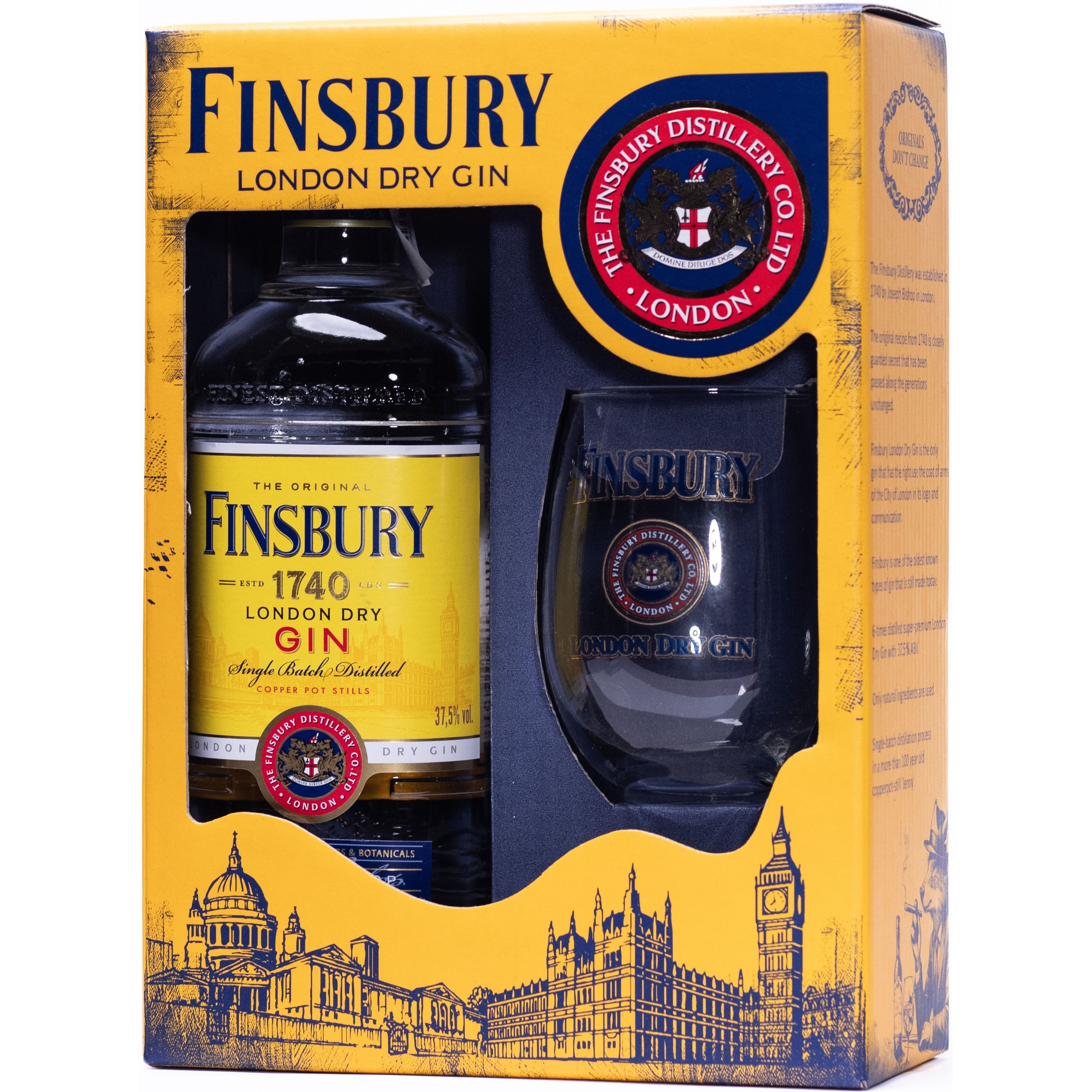 Набір джин Finsbury London Dry Gin 37.5% 0.7 л + склянка 465 мл