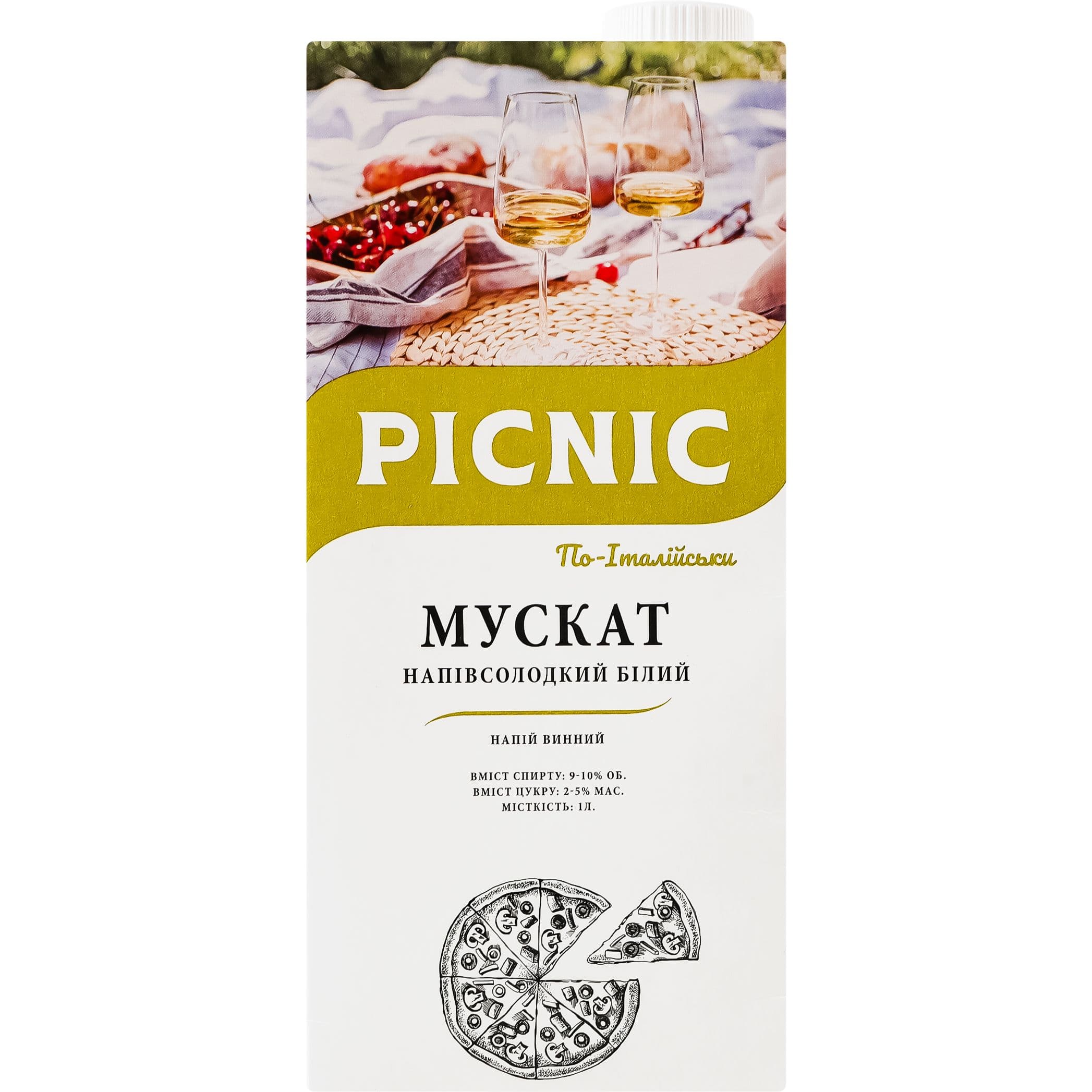 Напій винний Picnic Мускат по Італійськи біле напівсолодке 1 л