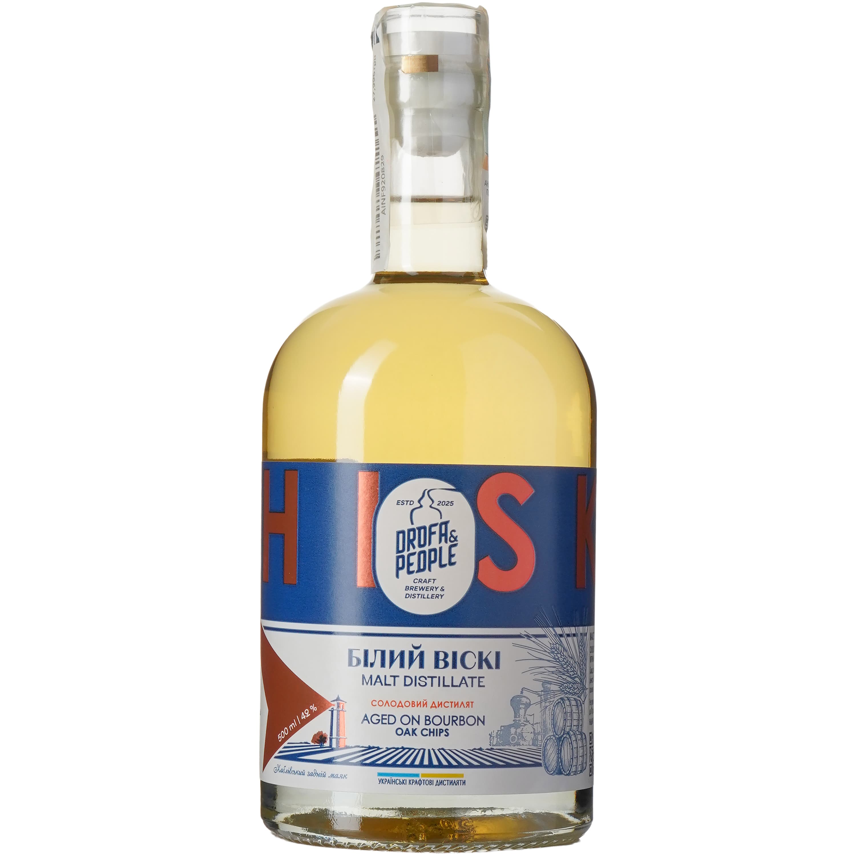 Солодовий дистилят Дрофа&Люди Білий Віскі Aged on Bourbon Oak Chips 42% 0.5 л