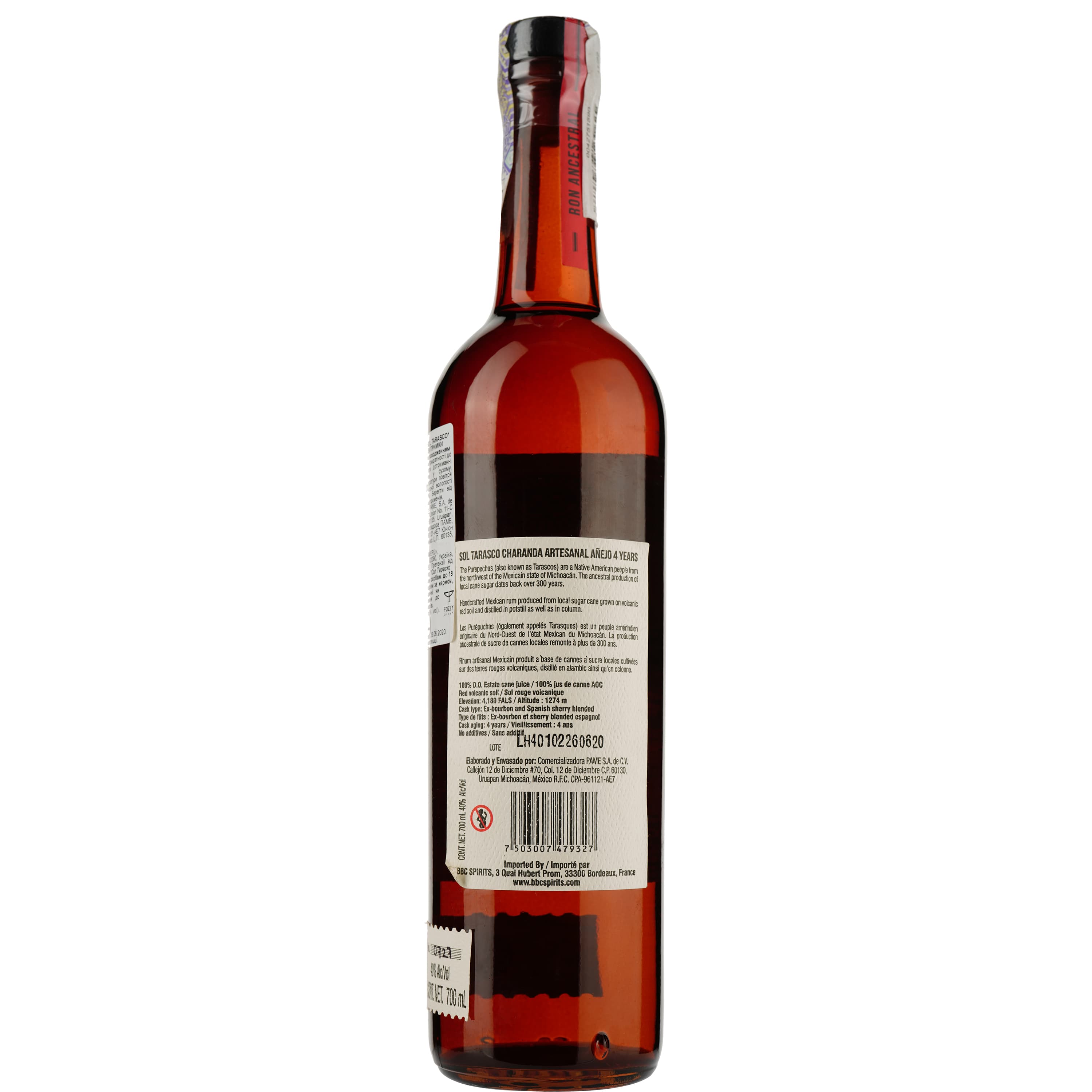 Чаранда Sol Tarasco Charanda 4 yo, 40%, 0,7 л