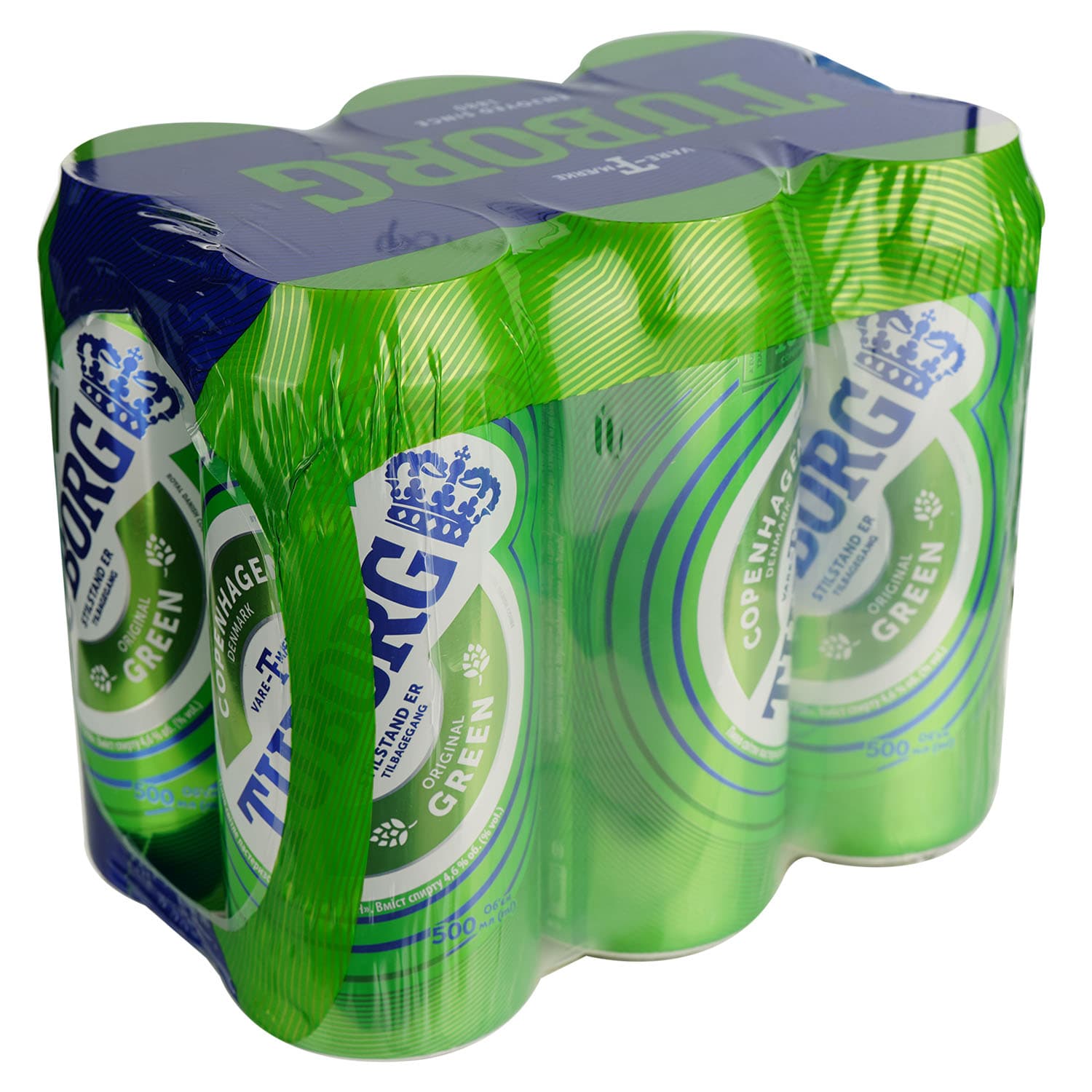 Набір пива Tuborg Green світле 4.6% 3 л (6 шт. по 0.5 л) з/б