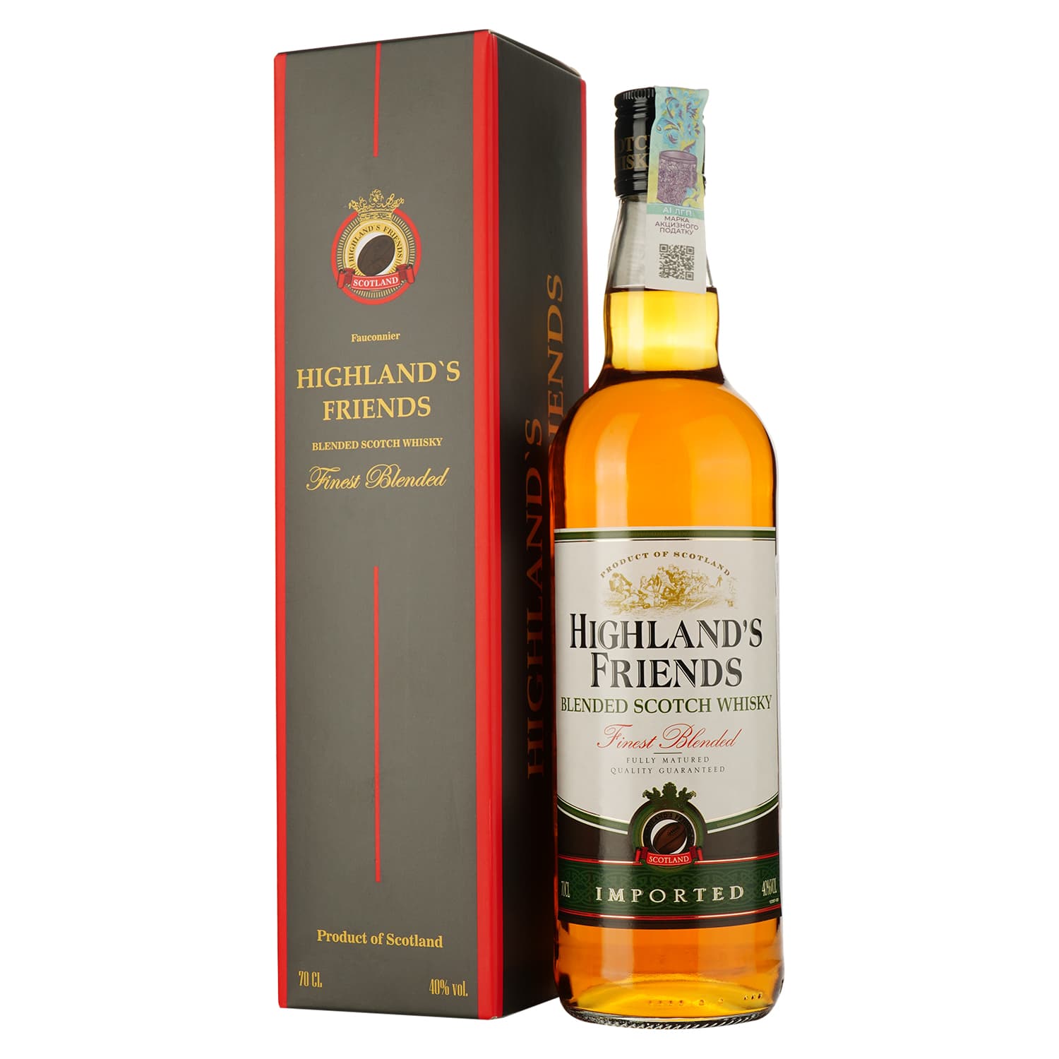 Віскі Fauconnier Highland’s Friends 40%, 0.7 л в подарунковій упаковці