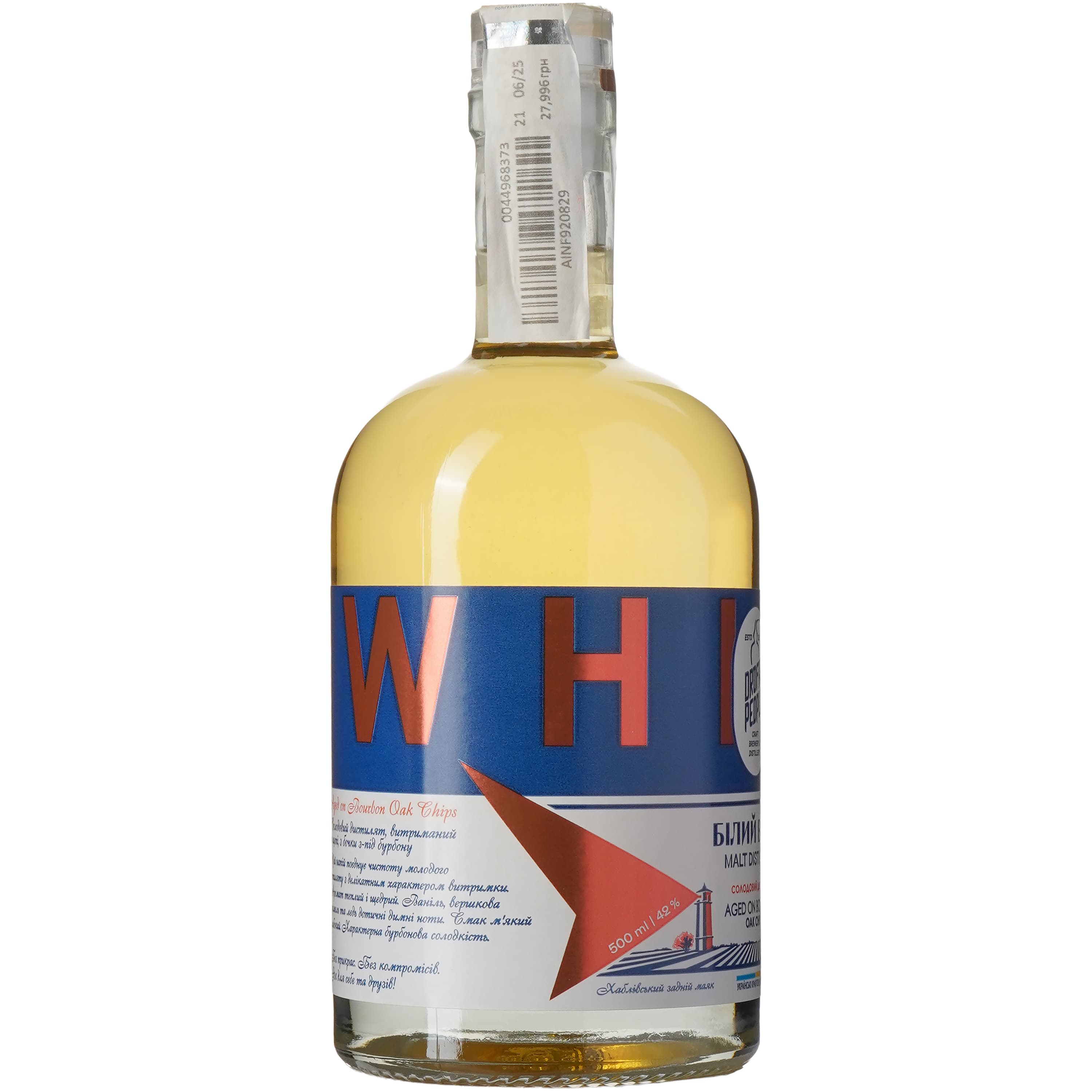 Солодовий дистилят Дрофа&Люди Білий Віскі Aged on Bourbon Oak Chips 42% 0.5 л