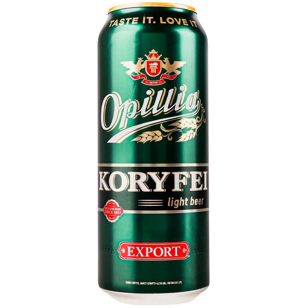 Упаковка пива Опілля Koryfei Export світле фільтроване 4.2% 12 л (0.5 л х 24 шт.) з/б