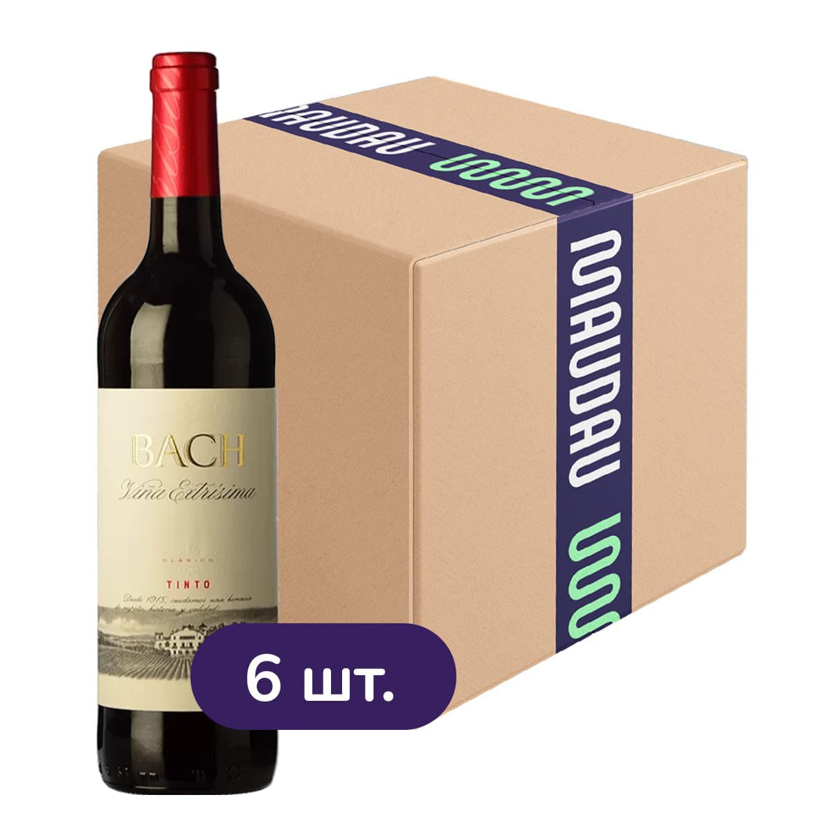 Упаковка вина Bach Extrisimo Tinto Seco DO Catalunya червоне сухе 4.5 л (0.75 л х 6 шт.)