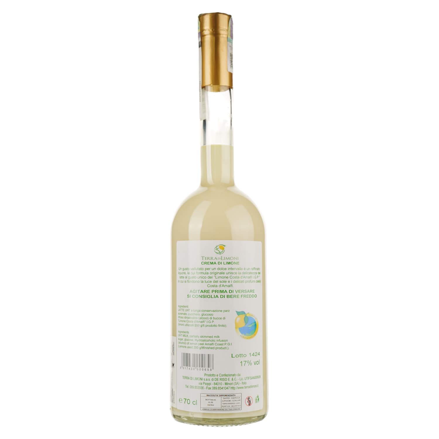 Лікер Terra di Limoni Crema di limoncello Costa d'Amalfi, 17%, 0,7 л (Q5895)
