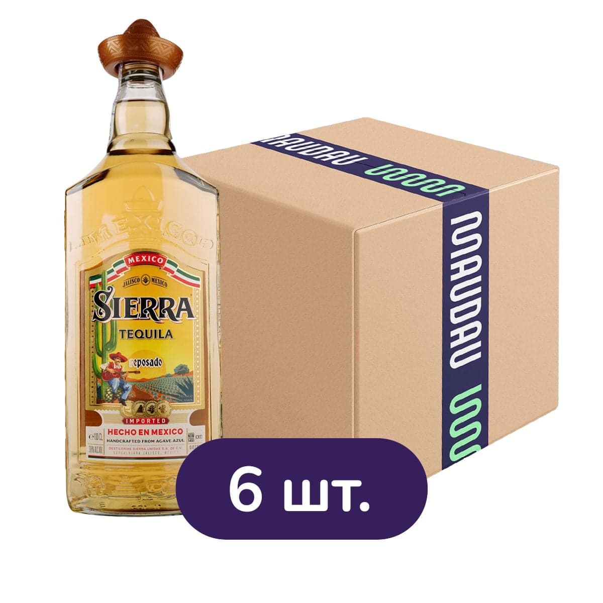 Упаковка текіли Sierra Reposado 38% 6 л (1 л х 6 шт.)